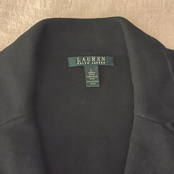 Lauren Ralph Lauren Women’s Navy Blazer Knit Cotton Size L Preppy Versatile - Picture 4 of 4